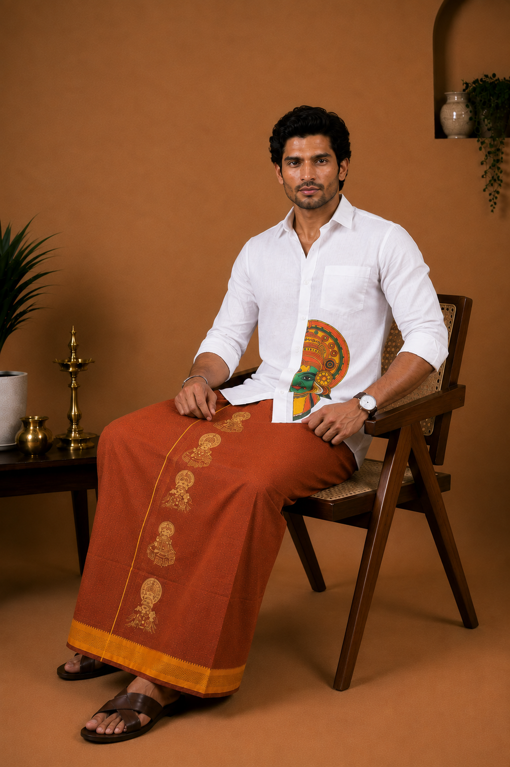 Kathakali Heritage Rust Brown Velcro Dhoti with Pocket
