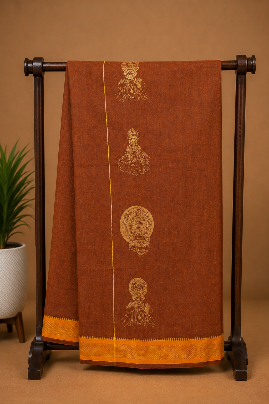 Kathakali Heritage Rust Brown Velcro Dhoti with Pocket