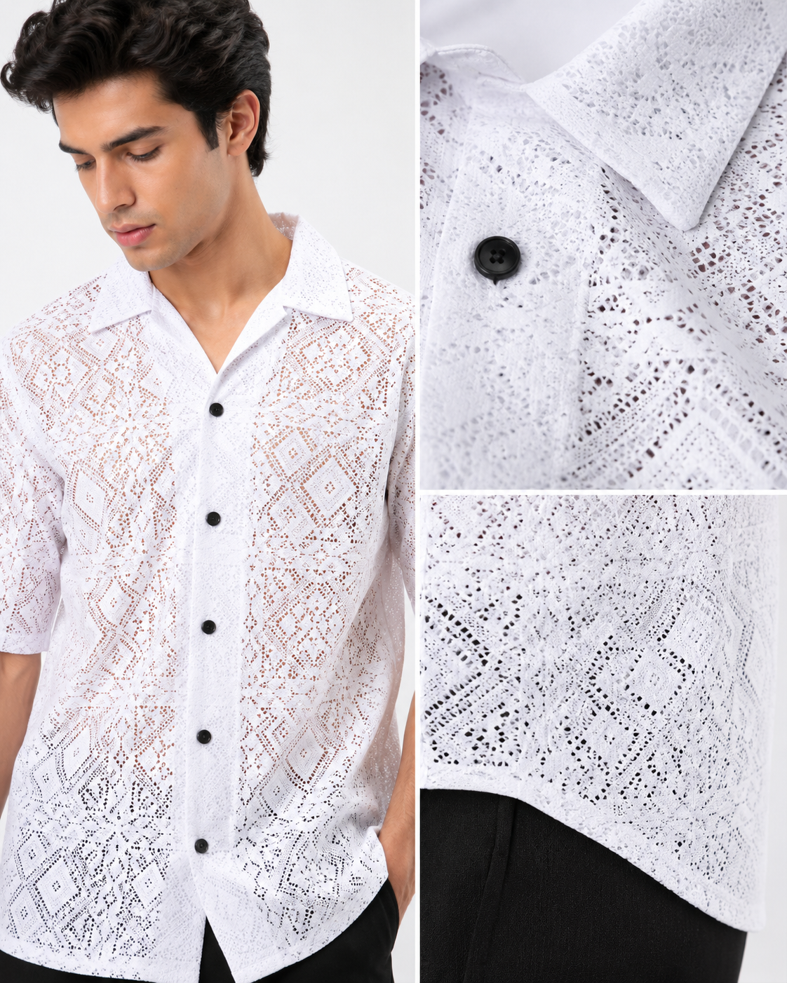 Mens White Knitted Cotton Shirt