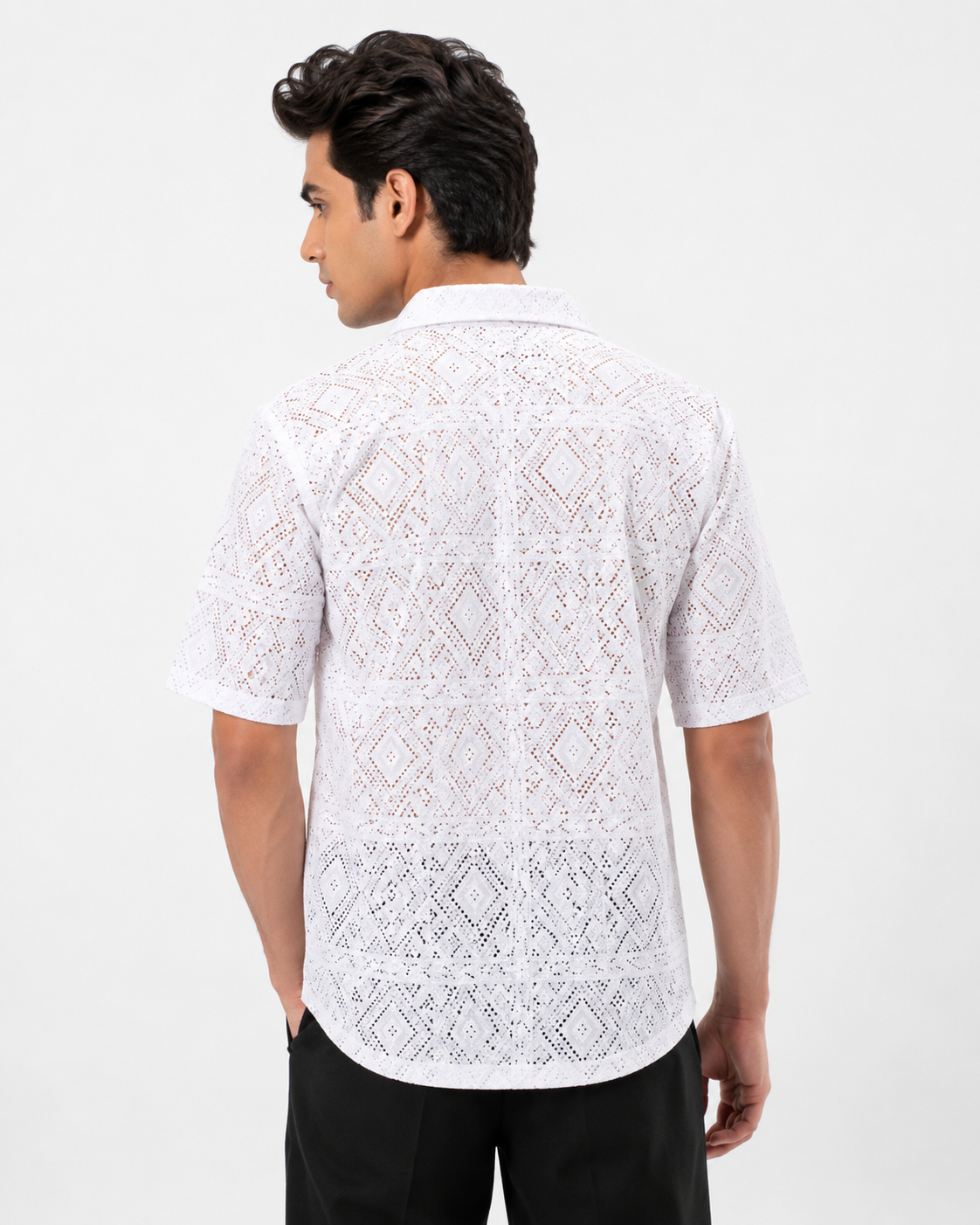 Mens White Knitted Cotton Shirt