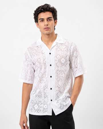 Mens White Knitted Cotton Shirt