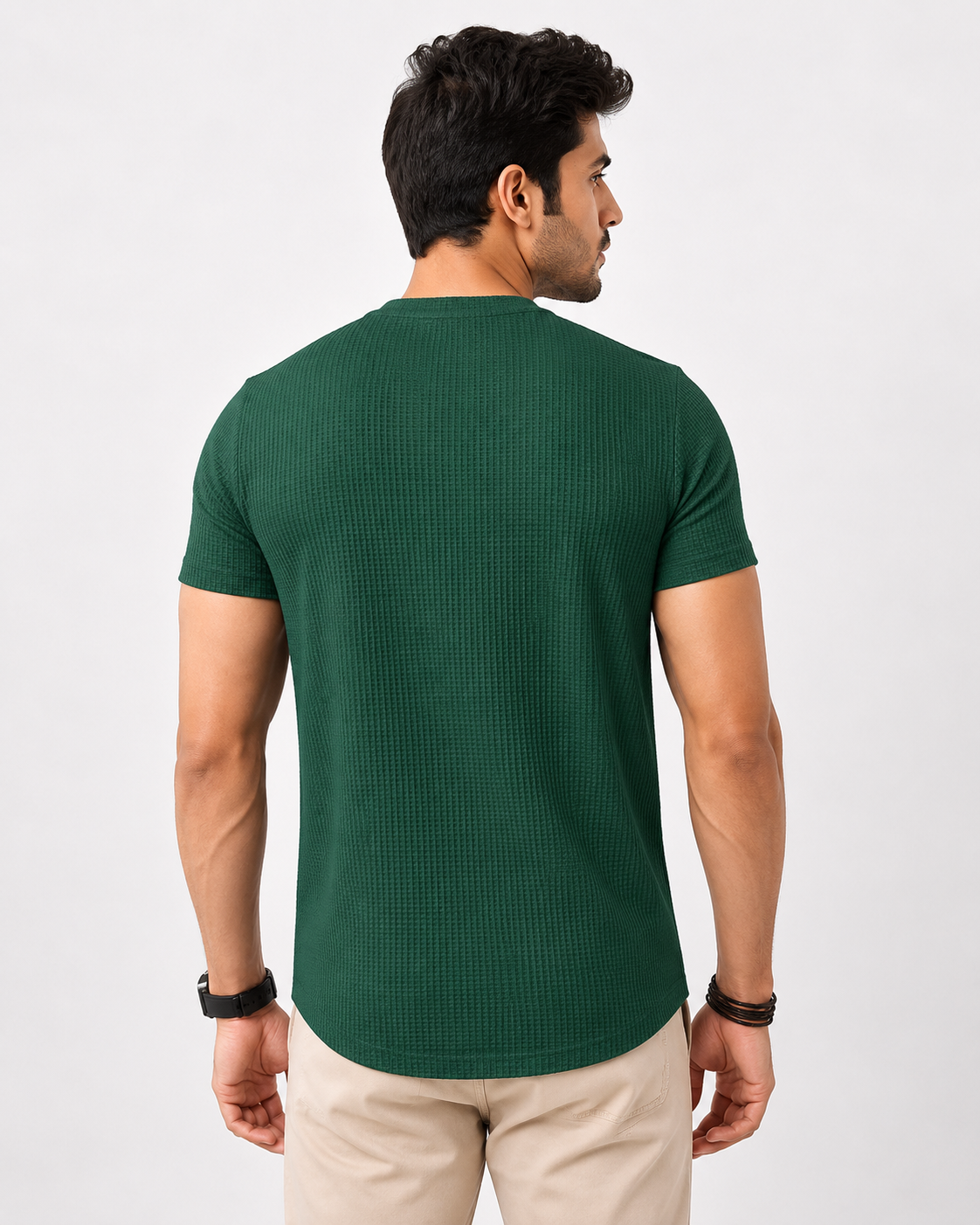 Oversized Waffle Green Knit T-Shirt – Textured Cotton Blend