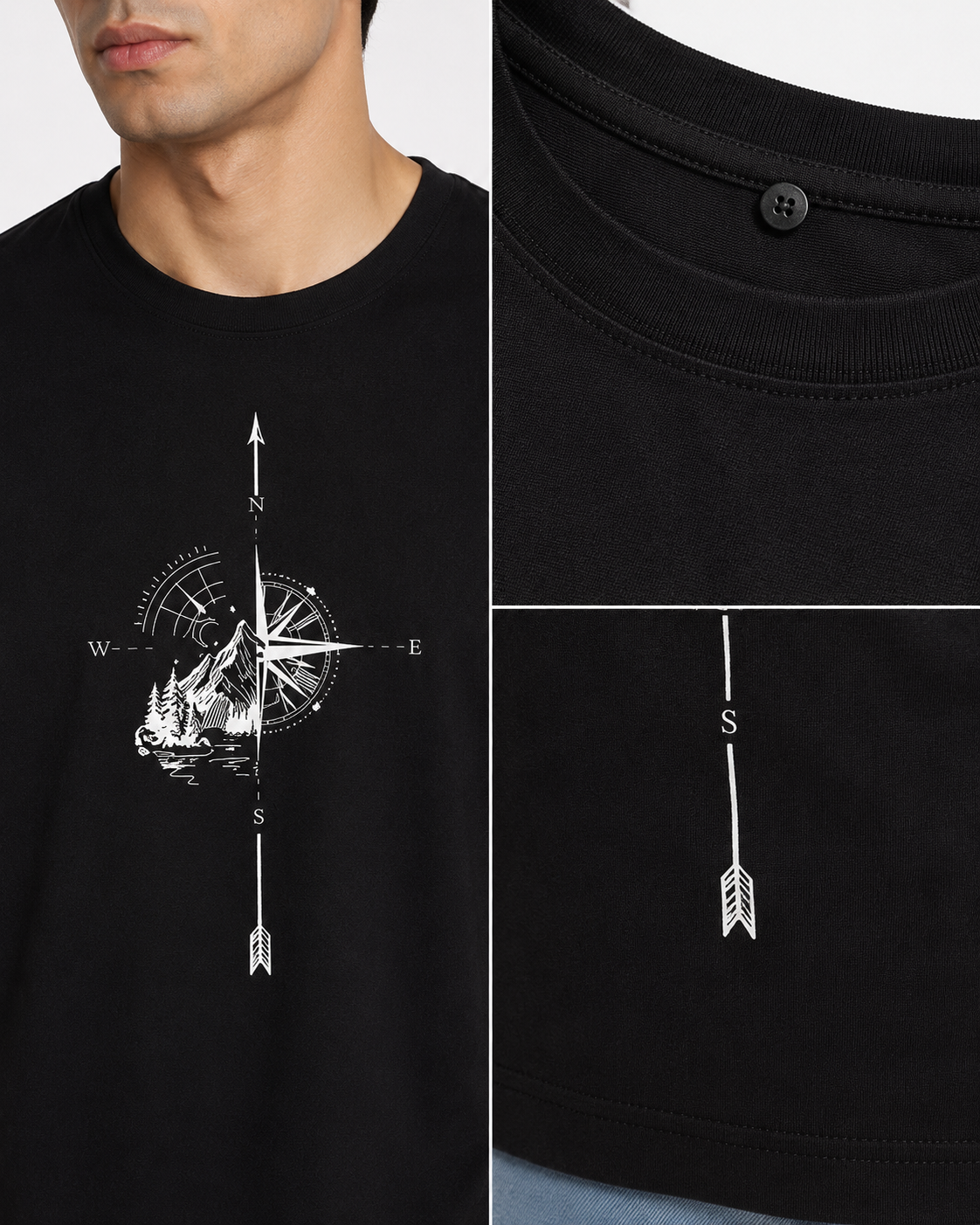 Black Men Printed Round Neck T-Shirt