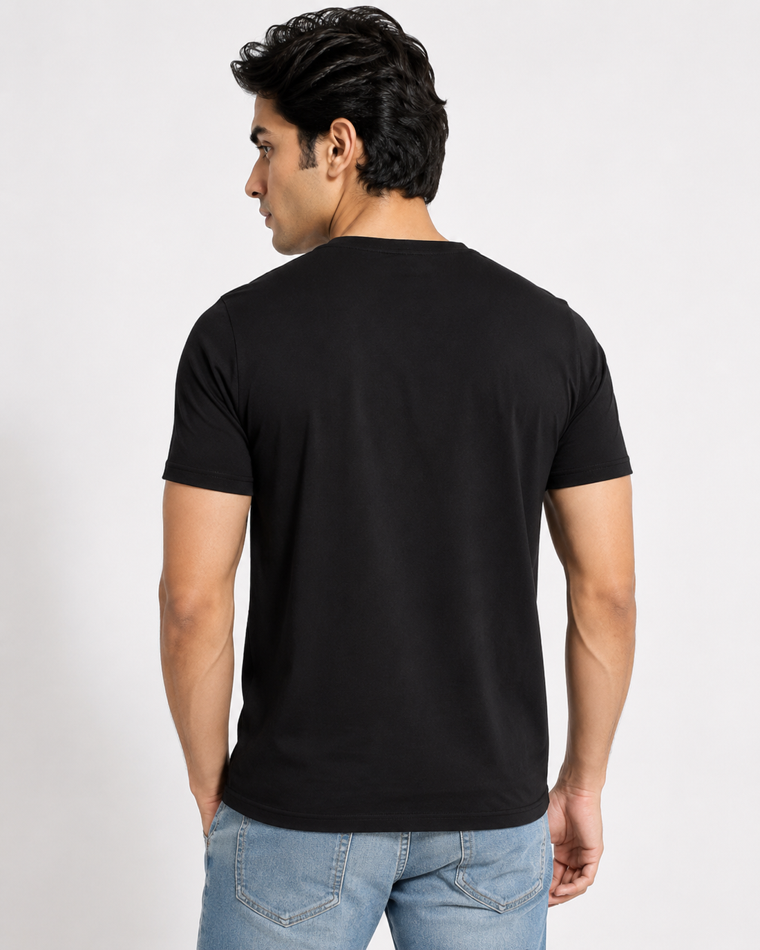 Black Men Printed Round Neck T-Shirt
