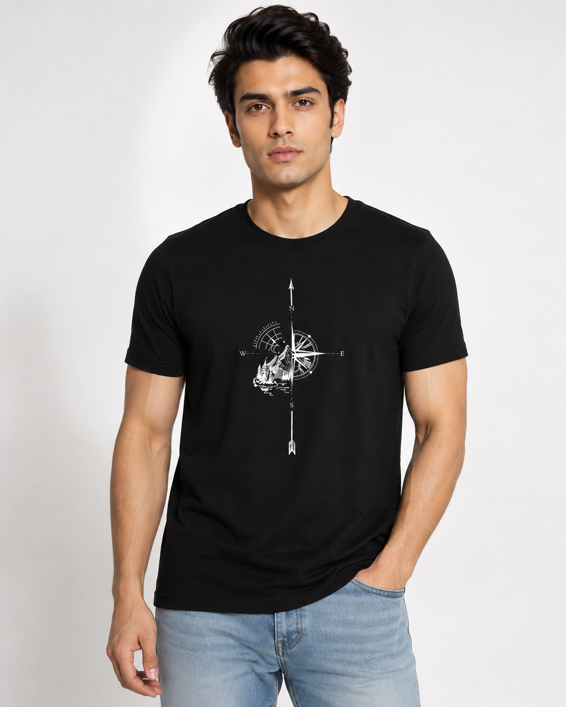 Black Men Printed Round Neck T-Shirt