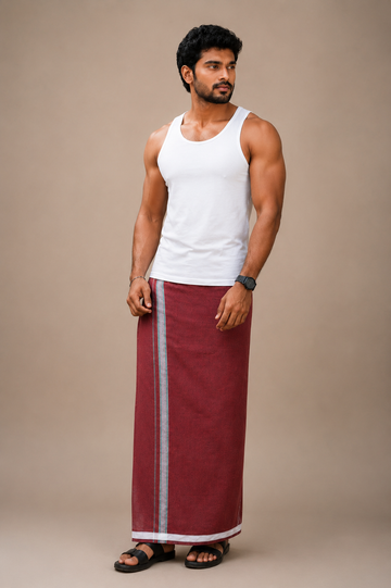 Maroon Cotton-Blend Single Layer Dhoti With Fancy Border– Daily Wear
