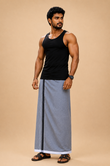 Grey Cotton Blend Single Layer Dhoti With Fancy Border– Daily Wear