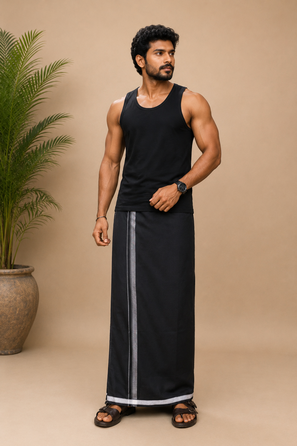 RIDFUZ Black Fancy Border Dhoti