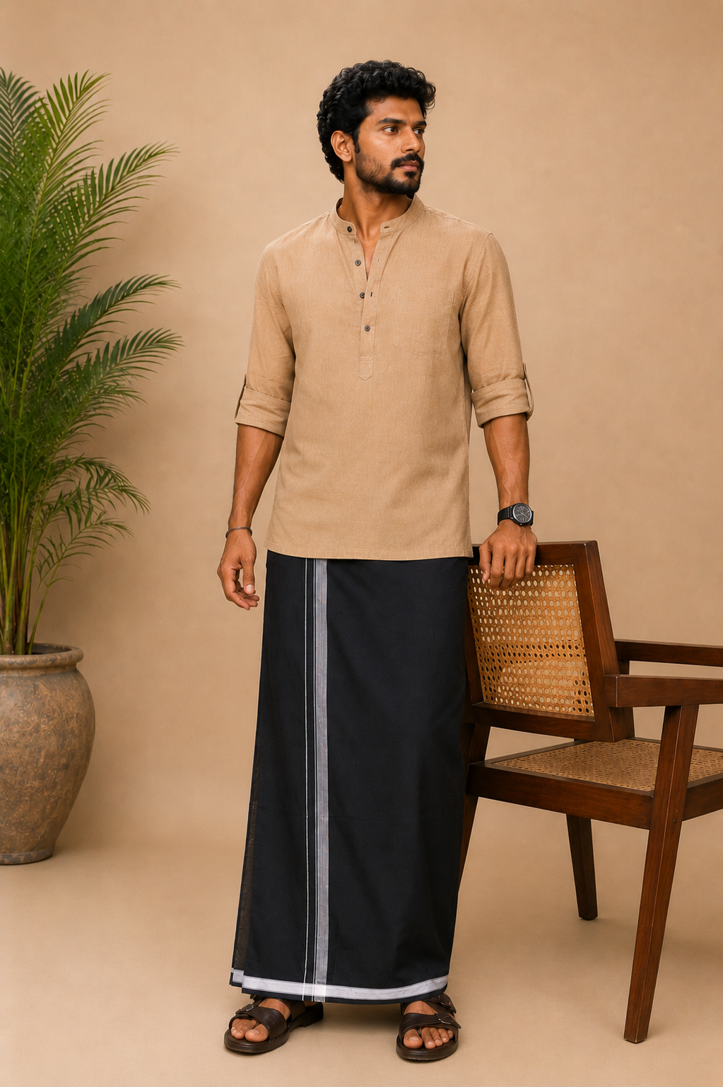 RIDFUZ Black Fancy Border Dhoti
