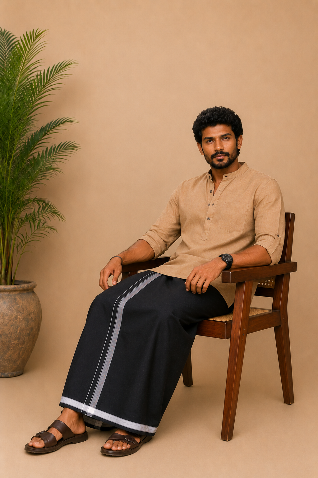 RIDFUZ Black Fancy Border Dhoti