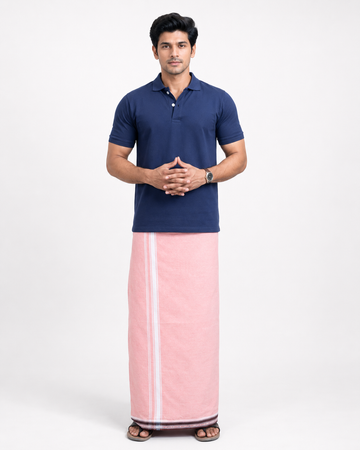 Navy Blue T-Shirt & Peach Colour Cotton Dhoti Combo for Men | Thalapathy Border| Single Layer | Comfortable Dhoti Set