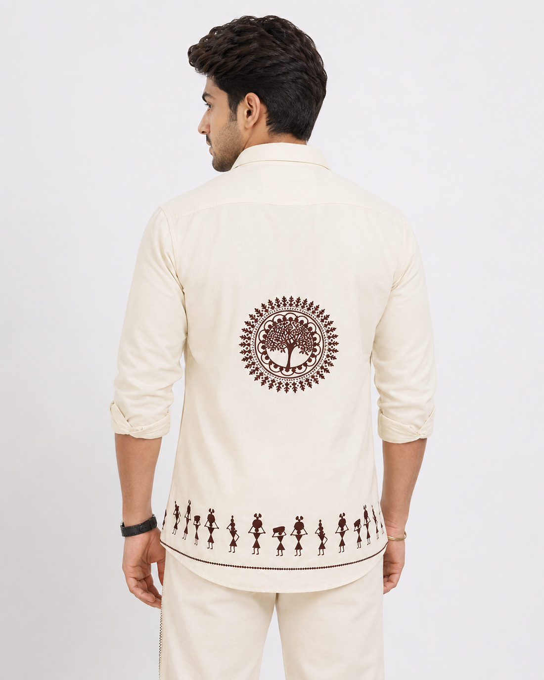 Men's Cotton Blend Cult Warli Art Printed Casual Shirt