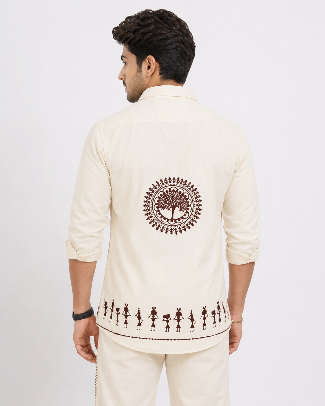 Men's Cotton Blend Cult Warli Art Printed Casual Shirt