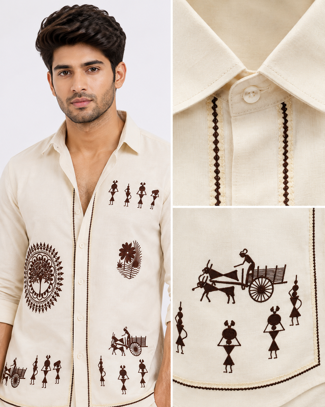 Men's Cotton Blend Cult Warli Art Printed Casual Shirt