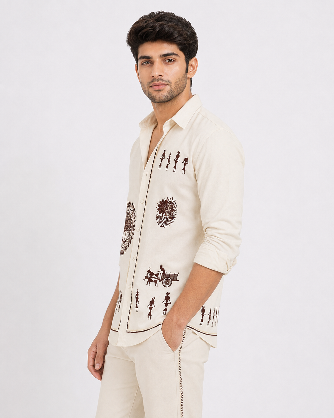 Men's Cotton Blend Cult Warli Art Printed Casual Shirt