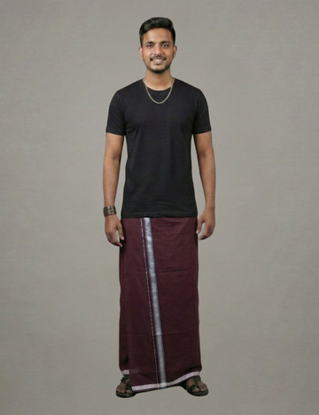Black T-Shirt + Deep Maroon Colour Veshti Combo | Daily Wear South Indian Style Set for Men