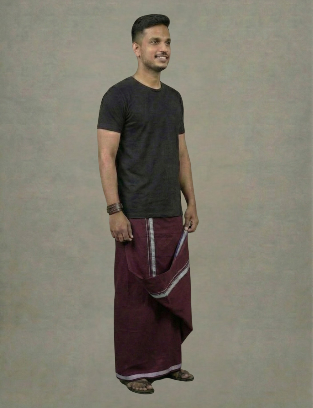 Black T-Shirt + Deep Maroon Colour Veshti Combo | Daily Wear South Indian Style Set for Men