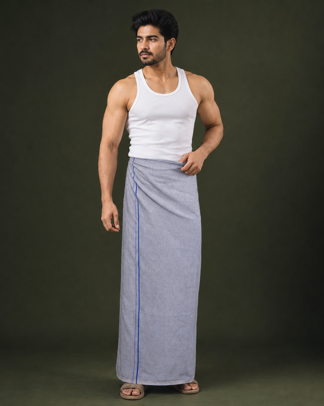 Grey Colour Dhoti for Men with Velcro & Pocket – Casual Comfort Veshti