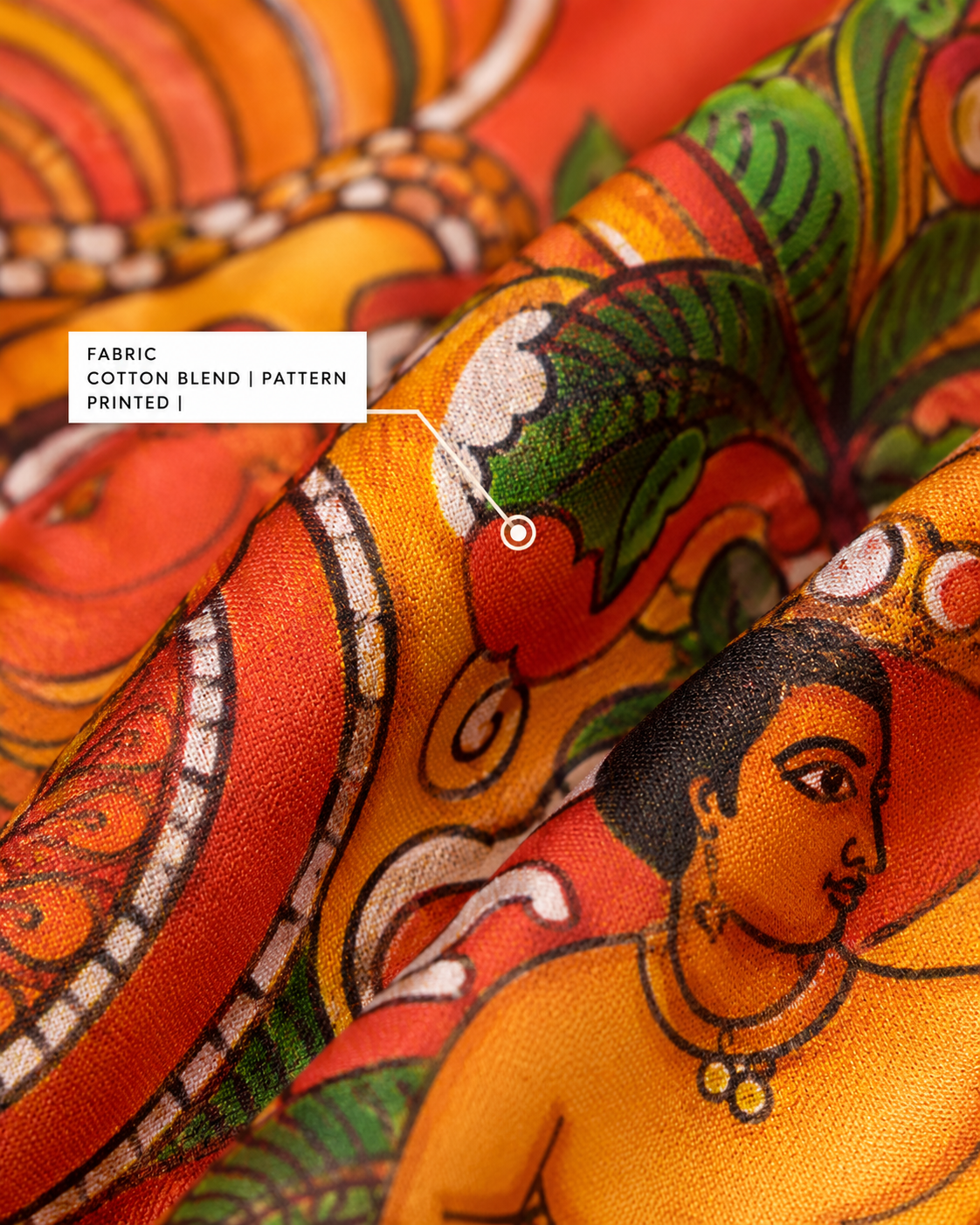 Kerala Kathakali Ethnic Art Printed Half Sleeve Shirt | Traditional Orange Design Print