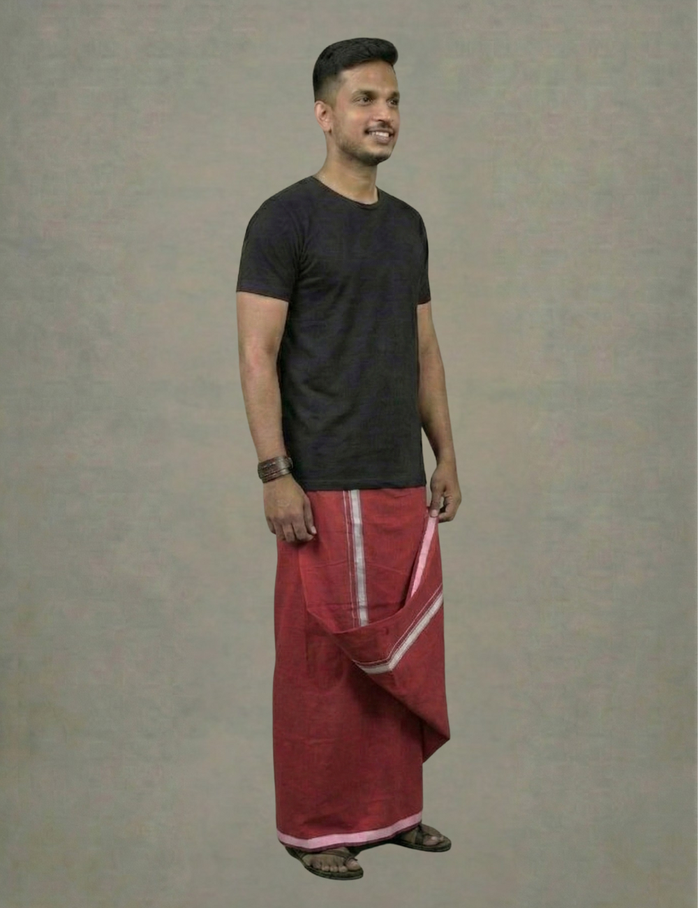 Black T-Shirt + Maroon Colour Veshti Combo | Daily Wear South Indian Style Set for Men
