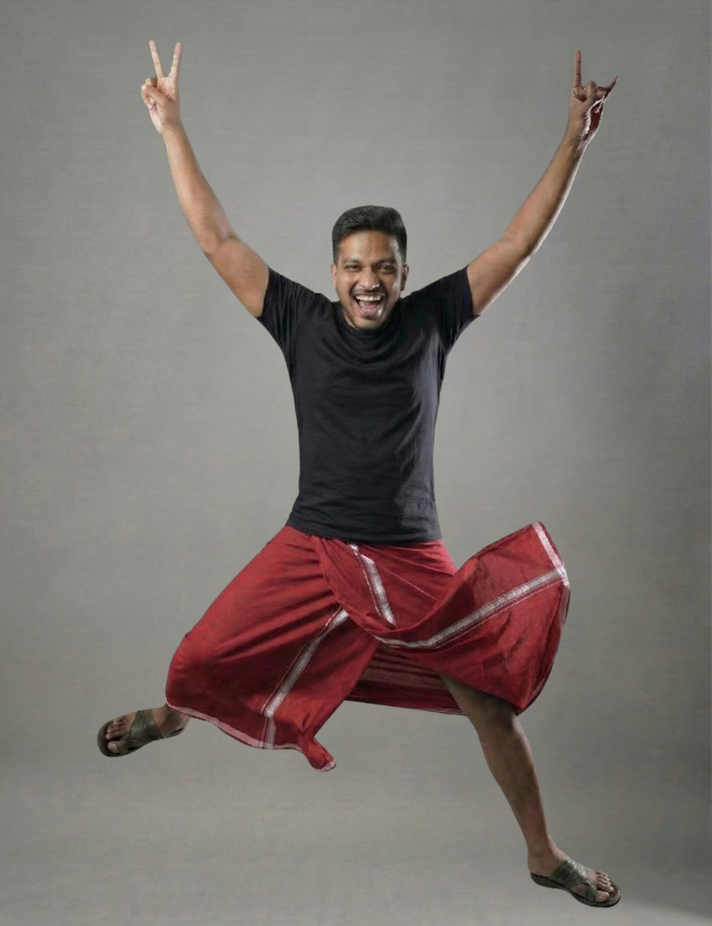 Black T-Shirt + Maroon Colour Veshti Combo | Daily Wear South Indian Style Set for Men