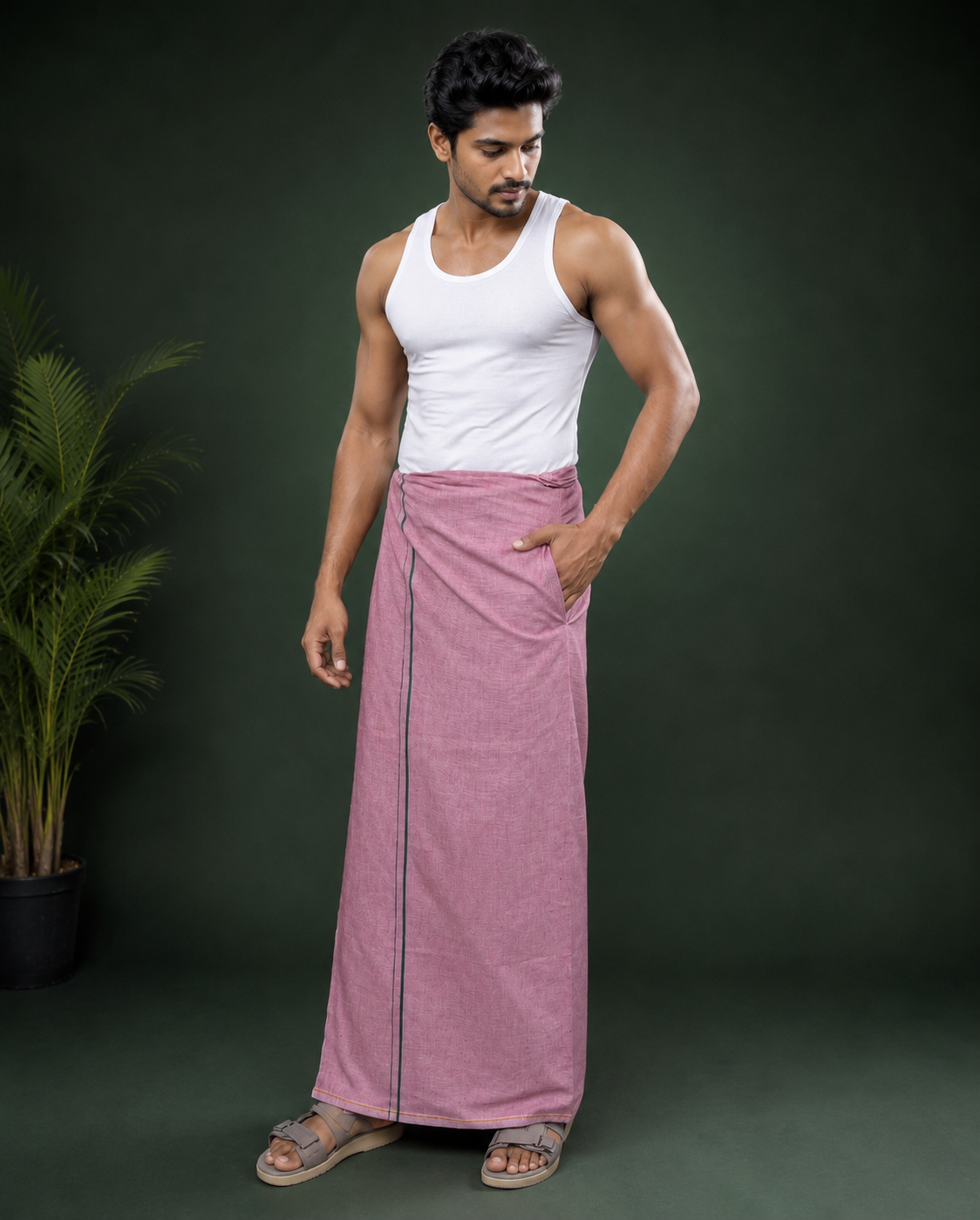 Pink Kambi Kara Velcro Dhoti with Pocket