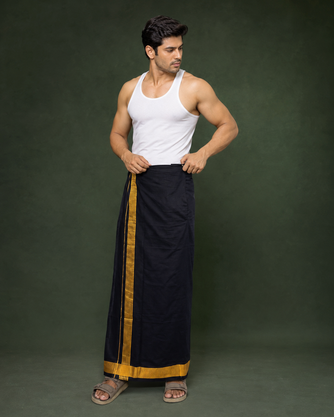 Black Fancy Border Velcro Dhoti