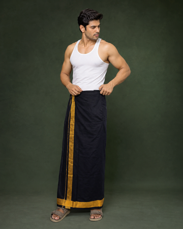 Black Fancy Border Velcro Dhoti