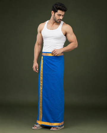 Royal Blue Fancy Border Velcro Dhoti