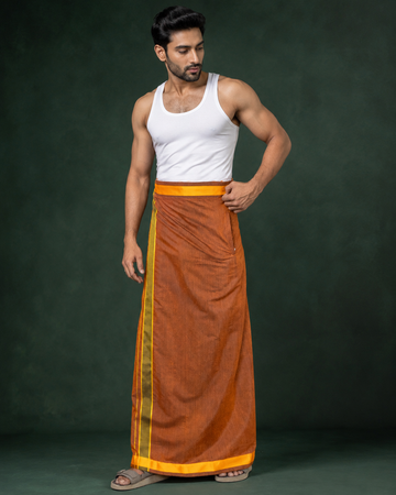 Rust Brown Fancy Border Velcro Dhoti