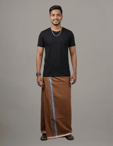 Black T-Shirt + Rust Brown Colour Veshti Combo | Daily Wear South Indian Style Set for Men