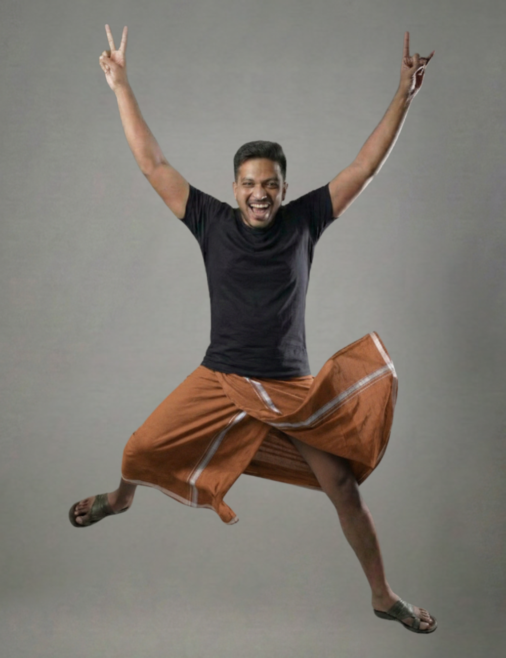 Black T-Shirt + Rust Brown Colour Veshti Combo | Daily Wear South Indian Style Set for Men
