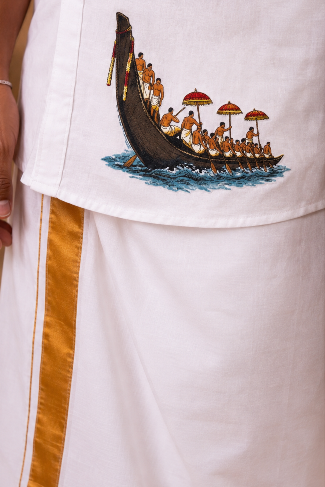 Chundan Vallam Pure Cotton Full Sleeve Shirt- White